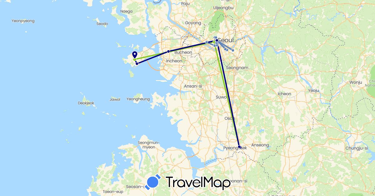 TravelMap itinerary: driving, cycling, electric vehicle in South Korea (Asia)